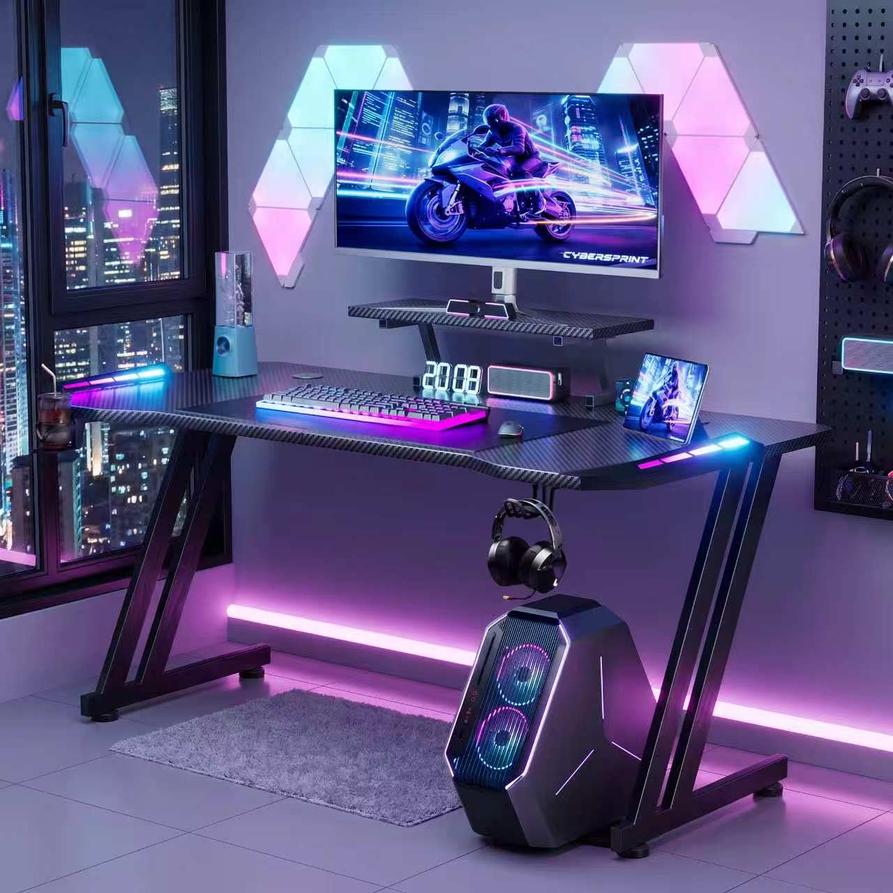 Furniture Screw Type - FRODROVIA Gaming-Schreibtisch mit APP-gesteuerter RGB-LED-Beleuchtung, Gaming-Computertisch